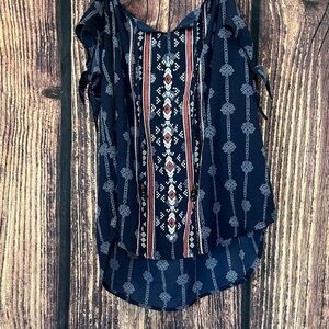 Navy Patterned Women's Top